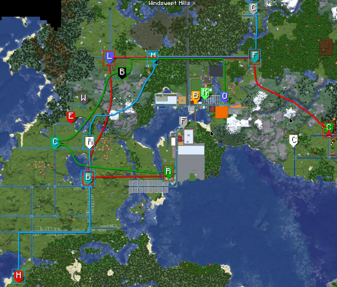 A map of Londinium with some scribbled train lines overlaid on top.